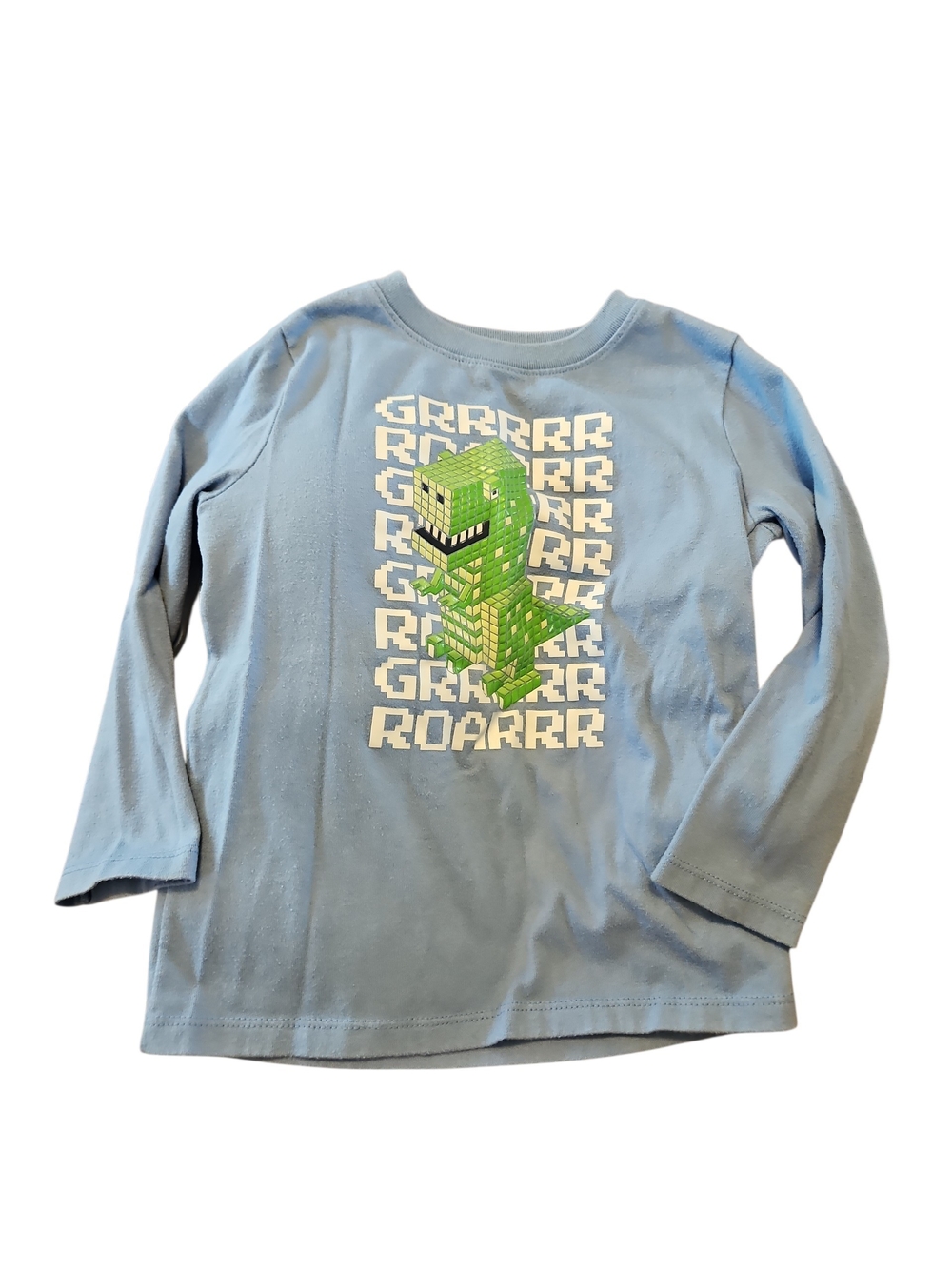 Garanimals Blue Long-Sleeve Shirt with Green Pixel Dino Graphic Size 3t